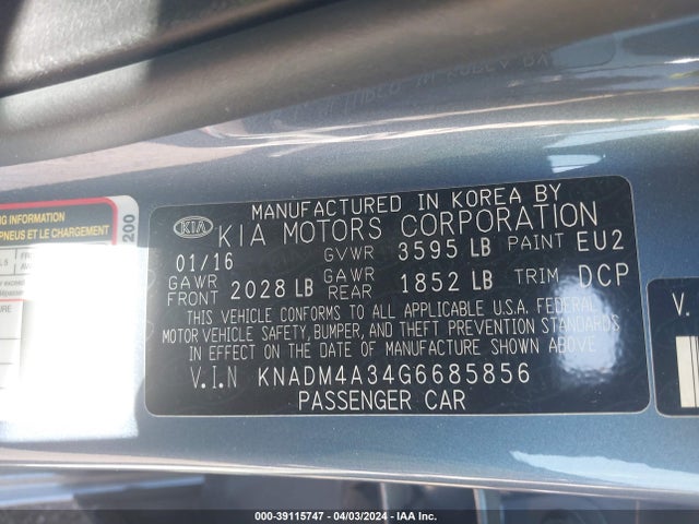 KIA RIO LX 2016 KNADM4A34G6685856 Image 9