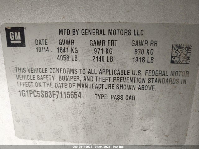 Chevrolet Cruze 1lt Auto 2015 1G1PC5SB3F7115654 Image 9