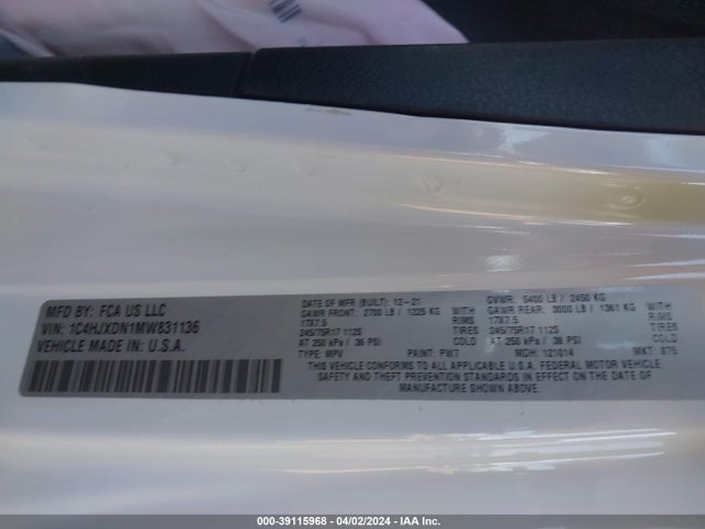 1C4HJXDN1MW831136 Jeep Wrangler Unlimited Sport S 4x4
