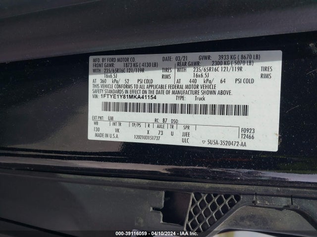 Ford Transit-150 2021 1FTYE1Y81MKA41154 Image 9