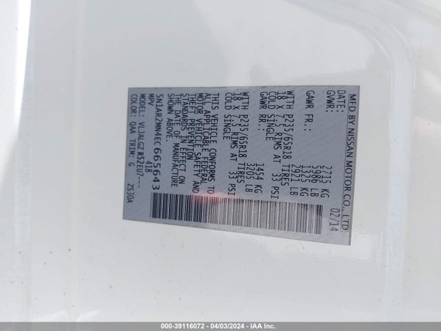 Nissan Pathfinder Sl 2014 5N1AR2MN4EC665643 Image 9