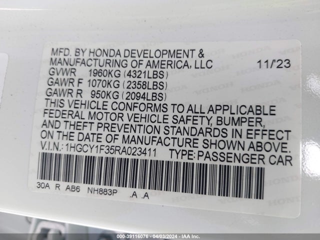 Honda ACCORD EX 2024 1HGCY1F35RA023411 Image 9
