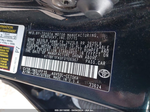 Toyota CAMRY SE 2015 4T1BF1FK0FU106967 Image 9