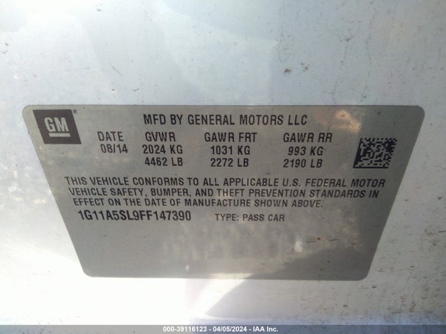 Chevrolet Malibu 1fl 2015 1G11A5SL9FF147390 Image 9