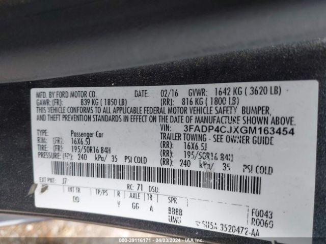 3FADP4CJXGM163454 Ford Fiesta Titanium