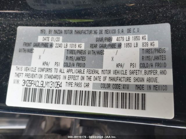 3MZBPACL9LM131054 Mazda Mazda3 Select Package