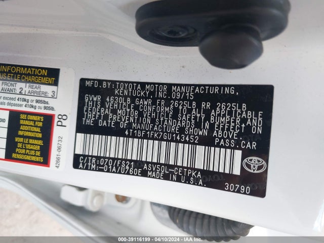 Toyota CAMRY SE 2016 4T1BF1FK7GU143452 Image 9