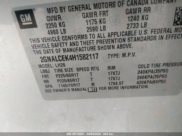 Chevrolet EQUINOX LT 2017 2GNALCEK4H1582117 Image 9