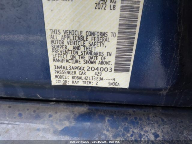 1N4AL3AP6GC204003 Nissan Altima 2.5 Sr