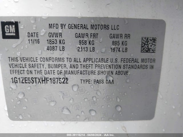 Chevrolet MALIBU 1LT 2017 1G1ZE5STXHF187522 Image 9