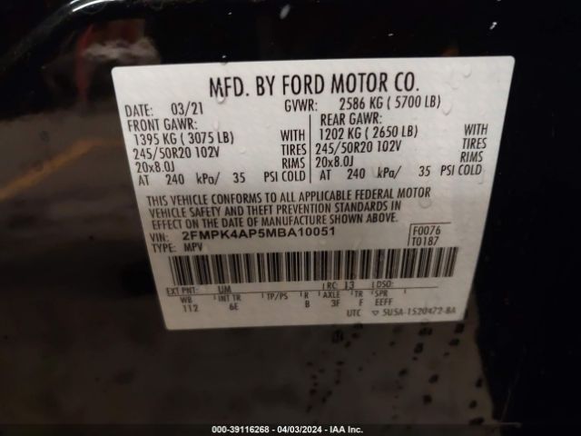 2FMPK4AP5MBA10051 Ford EDGE ST