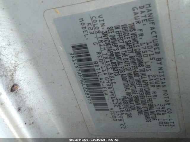 Nissan Versa 1.6 S+ 2016 3N1CN7AP9GL828373 Image 9
