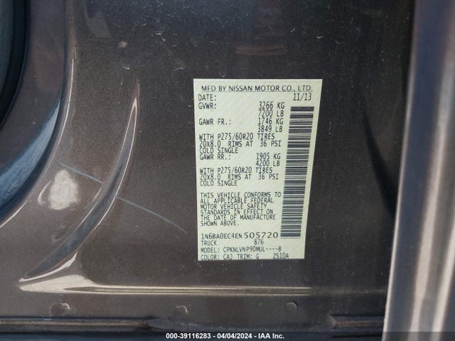 Nissan Titan Sl 2014 1N6BA0EC4EN505720 Image 9