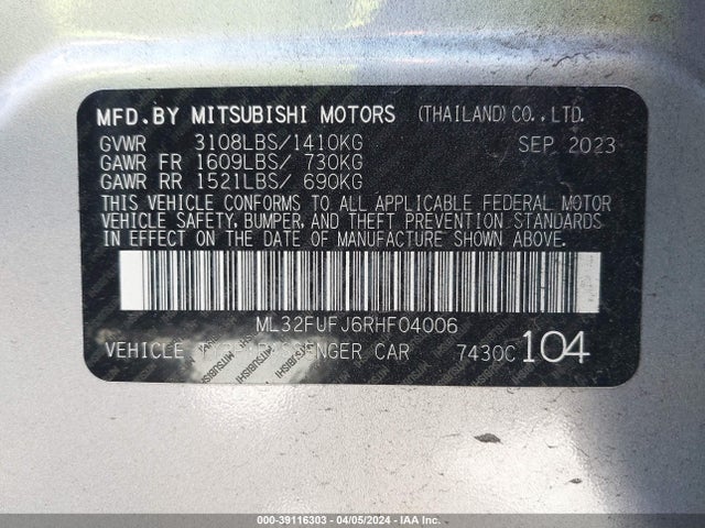 ML32FUFJ6RHF04006 Mitsubishi Mirage G4 Es