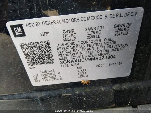 Chevrolet Equinox Awd Lt 2021 3GNAXUEV9MS124804 Image 9