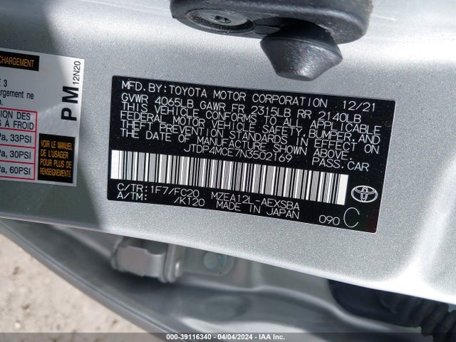 Toyota COROLLA SE 2022 JTDP4MCE7N3502169 Image 9