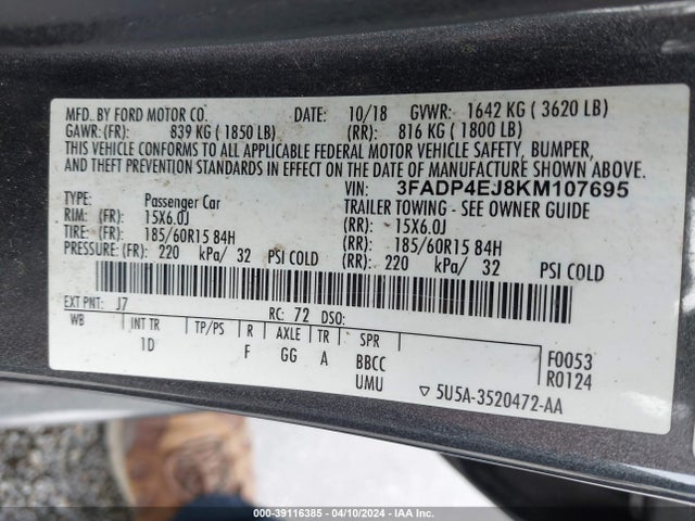 Ford FIESTA SE 2019 3FADP4EJ8KM107695 Image 9