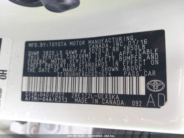 Toyota Corolla S Plus 2016 2T1BURHE8GC601674 Image 9