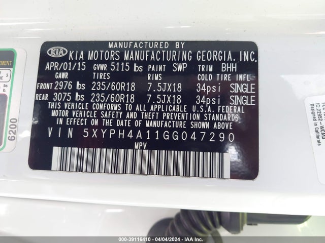 KIA Sorento 2.0t Ex 2016 5XYPH4A11GG047290 Image 9