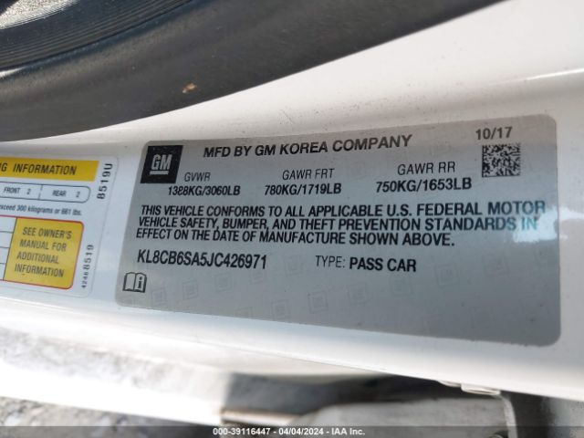 KL8CB6SA5JC426971 Chevrolet Spark Ls Cvt