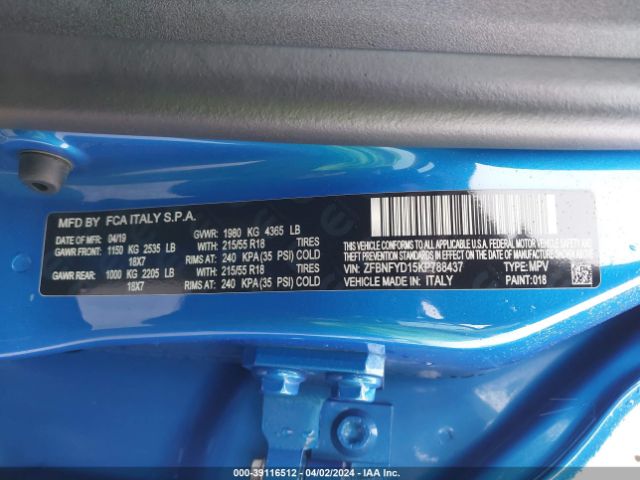 ZFBNFYD15KP788437 Fiat 500x Trekking Plus Awd