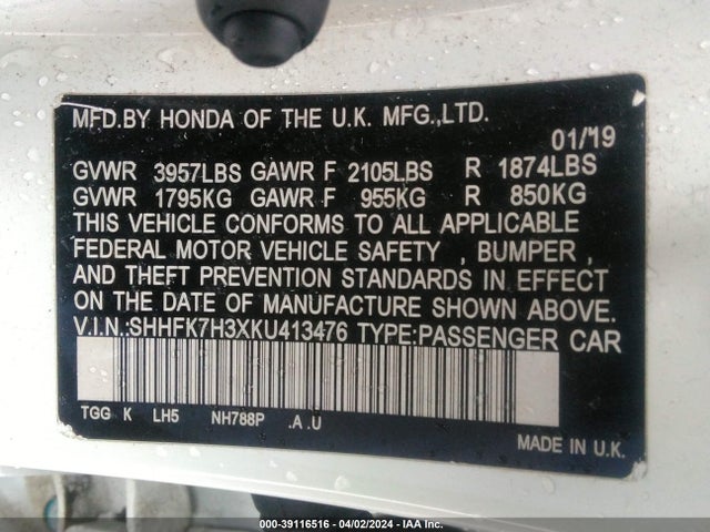 Honda Civic Lx 2019 SHHFK7H3XKU413476 Image 9