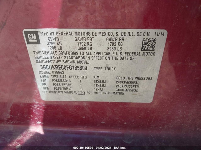 Chevrolet Silverado 1500 1lt 2015 3GCUKREC0FG185609 Image 9