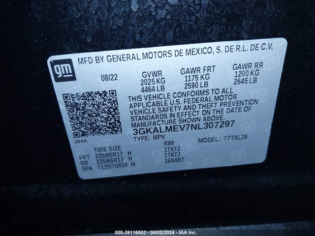 3GKALMEV7NL307297 GMC Terrain Fwd Sle