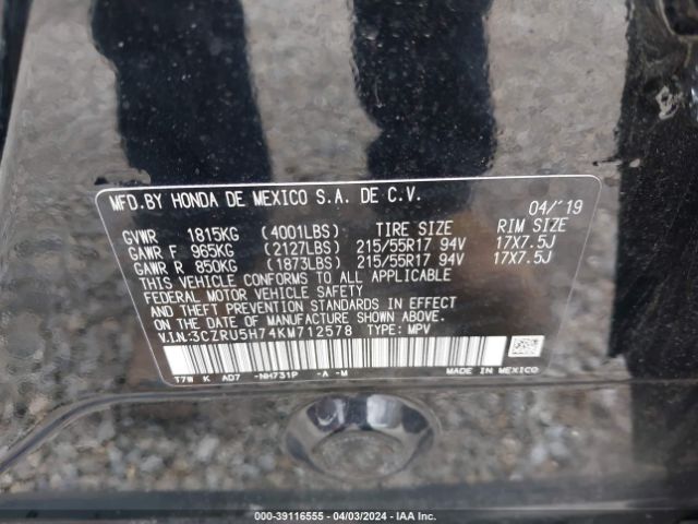 3CZRU5H74KM712578 Honda Hr-v Ex-l