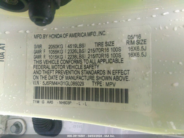 Honda CR-V LX 2016 5J6RM4H31GL085029 Image 9