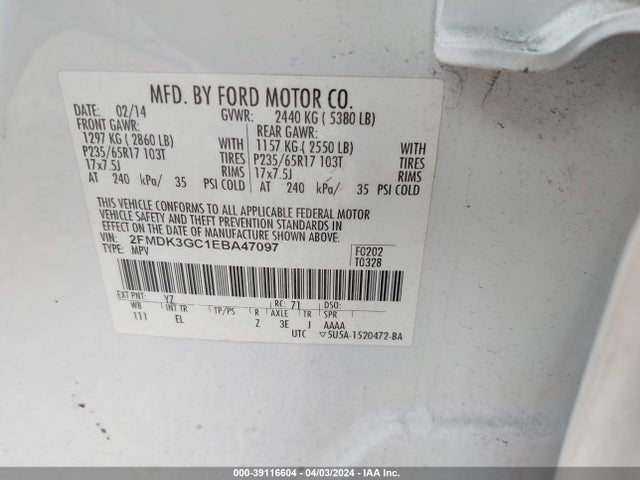 Ford EDGE SE 2014 2FMDK3GC1EBA47097 Image 9