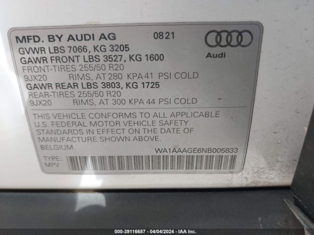 WA1AAAGE6NB005833 Audi E-tron Premium Quattro