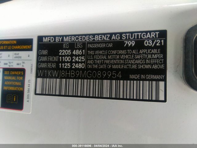 W1KWJ8HB9MG089954 Mercedes-Benz Amg C 63 S