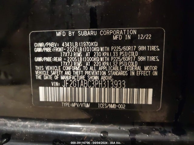 Subaru Crosstrek 2023 JF2GTABC3PH313933 Image 9