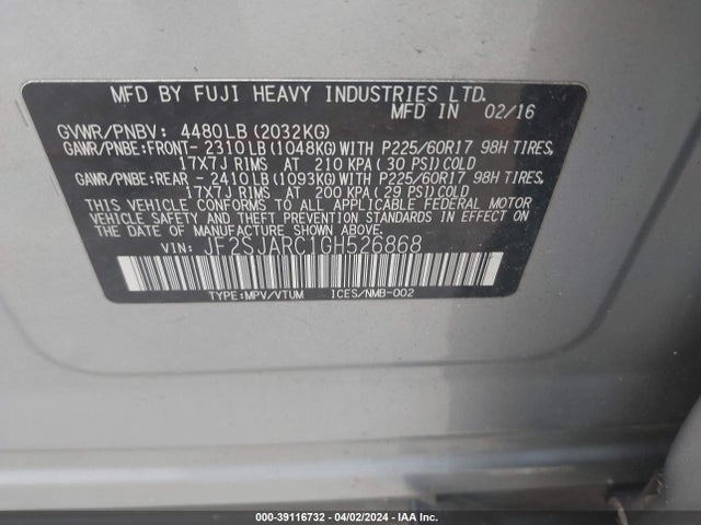 Subaru Forester 2.5i Limited 2016 JF2SJARC1GH526868 Image 9