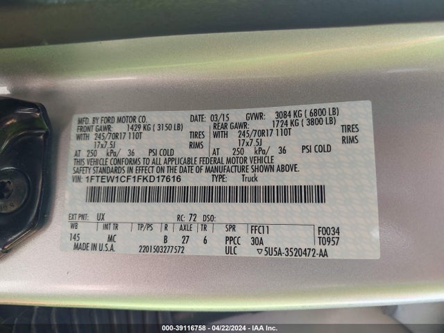 Ford F-150 Xlt 2015 1FTEW1CF1FKD17616 Image 9