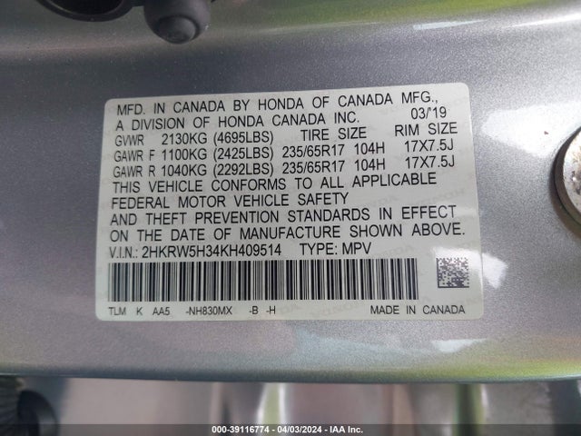 Honda CR-V LX 2019 2HKRW5H34KH409514 Image 9