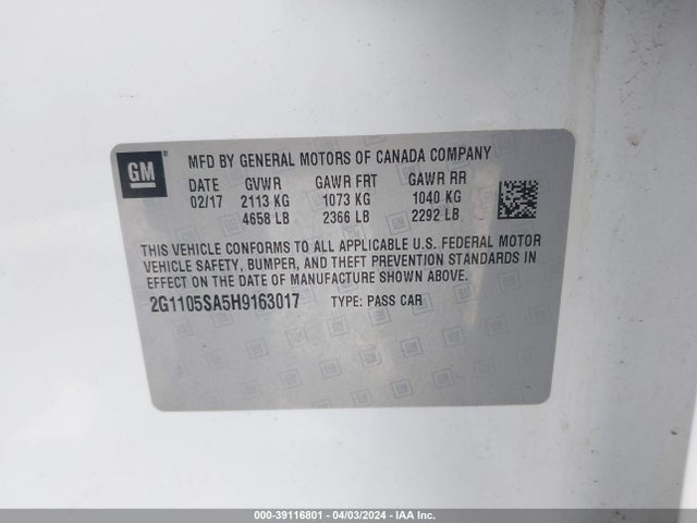 Chevrolet IMPALA 1LT 2017 2G1105SA5H9163017 Image 9