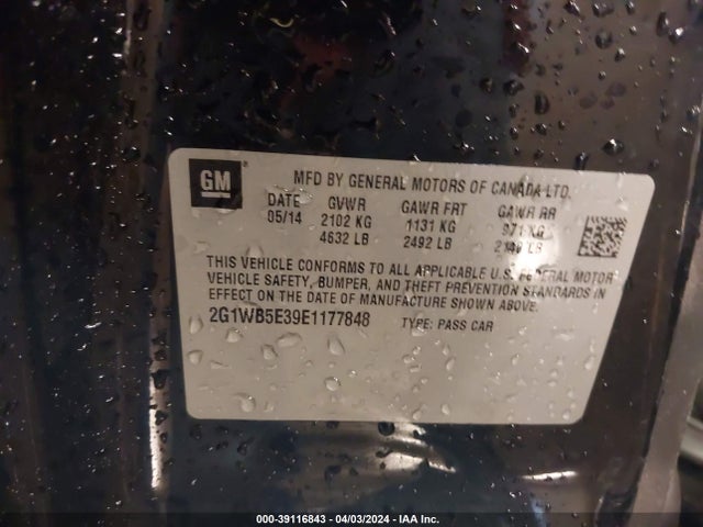 Chevrolet Impala Limited Lt 2014 2G1WB5E39E1177848 Image 9