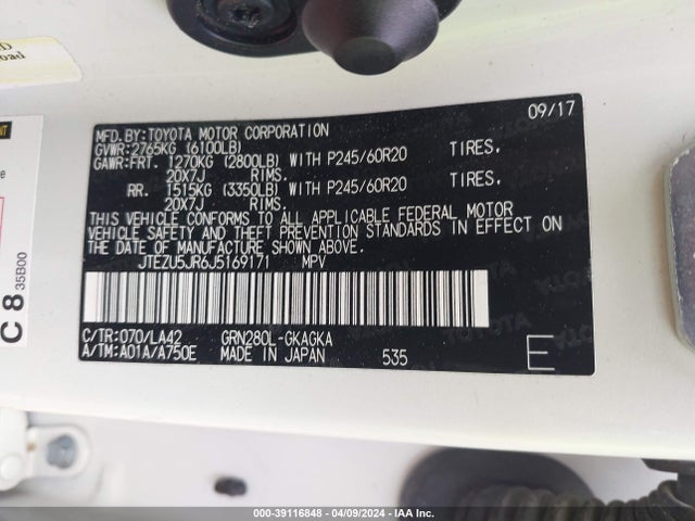 Toyota 4runner Limited 2018 JTEZU5JR6J5169171 Image 9
