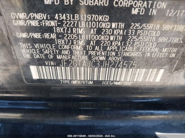 JF2GTAJC3JH274575 Subaru Crosstrek 2.0i Limited