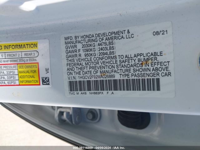 1HGCV2F92MA026889 Honda Accord Touring