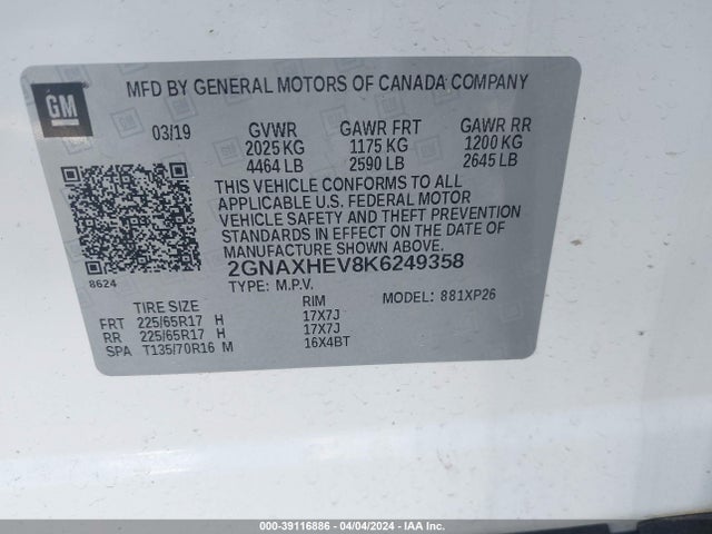 Chevrolet EQUINOX LS 2019 2GNAXHEV8K6249358 Image 9