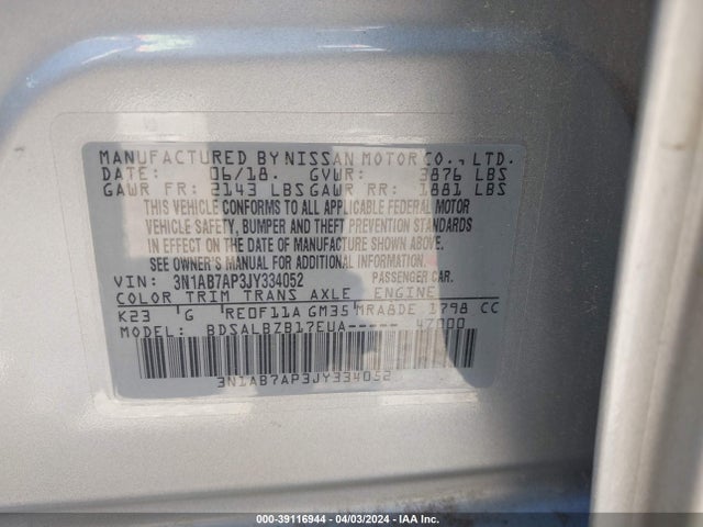 Nissan SENTRA S 2018 3N1AB7AP3JY334052 Image 9