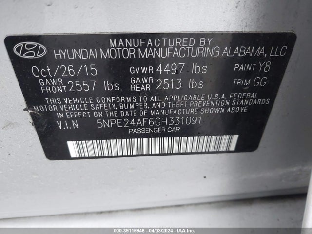 Hyundai SONATA SE 2016 5NPE24AF6GH331091 Image 9