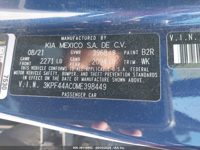 KIA FORTE GT 2021 3KPF44AC0ME398449 Image 9