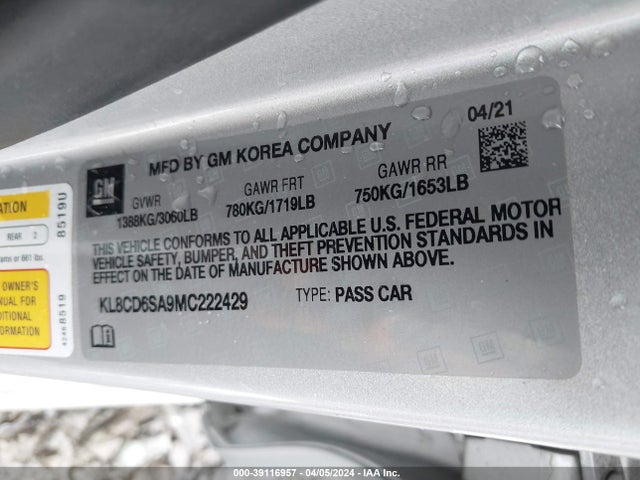 Chevrolet Spark Fwd 1lt Automatic 2021 KL8CD6SA9MC222429 Image 9