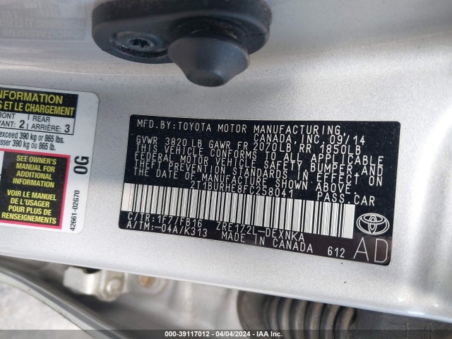Toyota COROLLA LE 2015 2T1BURHE8FC258041 Image 9