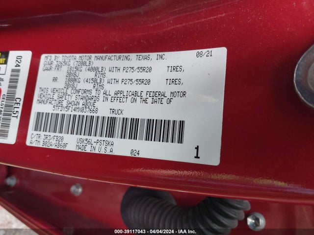 Toyota Tundra Sr5 2021 5TFDY5F14MX037668 Image 9