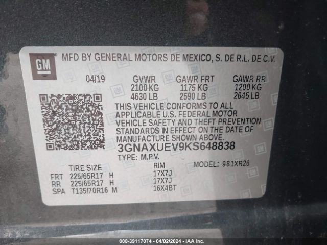 2019 CHEVROLET EQUINOX 3GNAXUEV9KS648838 Photo 8